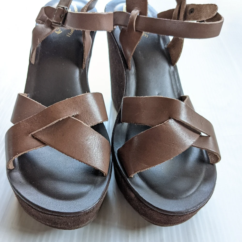 KORK EASE Bette Strappy Brown Suede Chunky Platform Wedge Sandals size 9